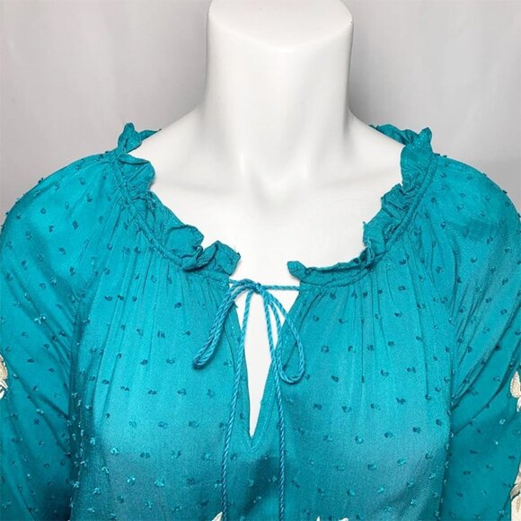 NWT SOLITAIRE Teal boho embroidered top - Picture 4 of 6